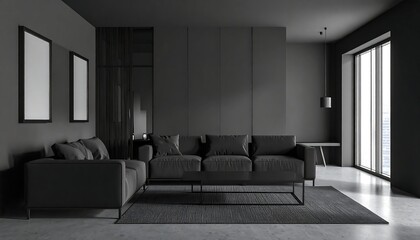 Dark, modern living room interior