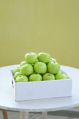 Fresh Green Apples in Box - Healthy Organic Fruit Display
