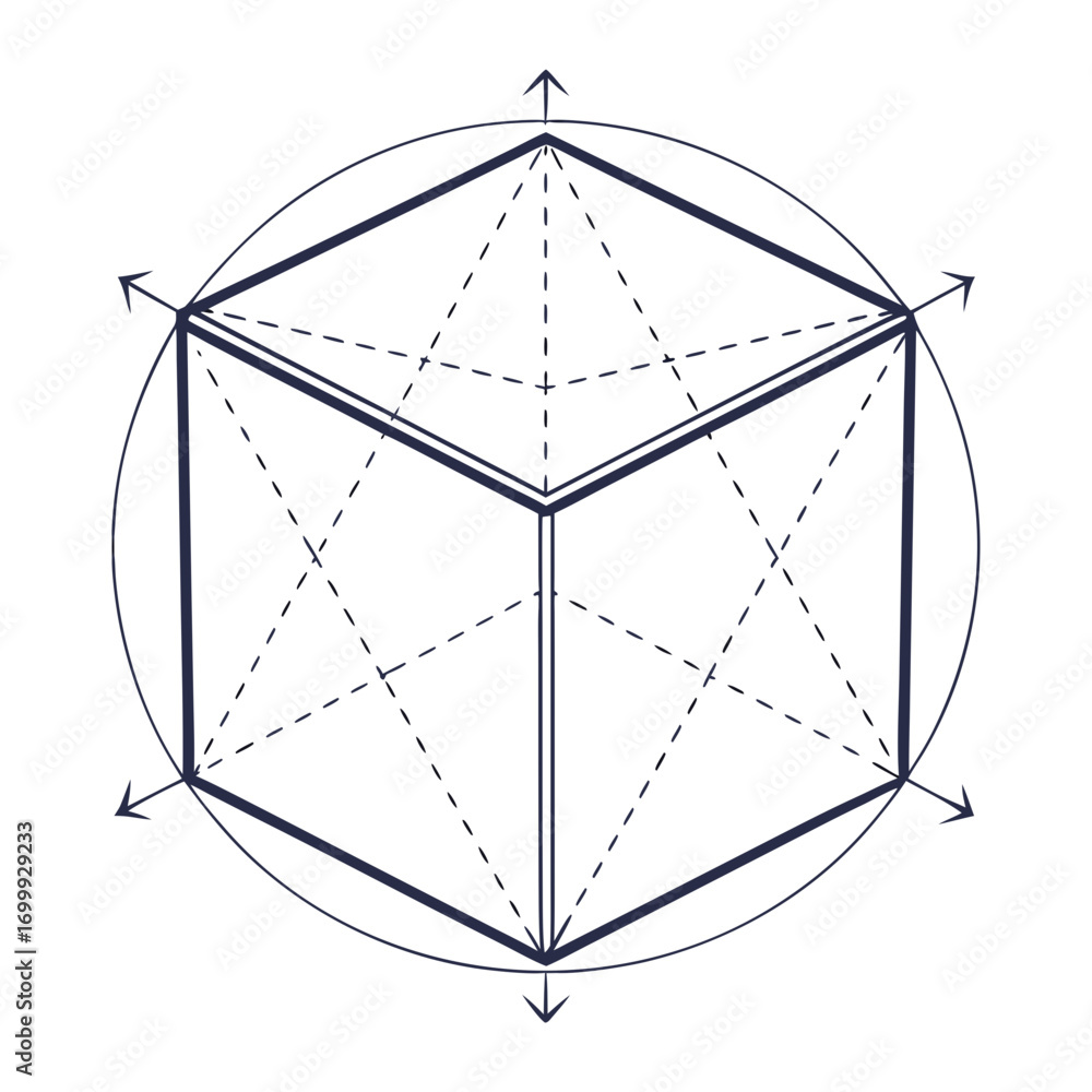 Aufkleber geometric cube structure with intersecting lines and circle, representing abstract concepts, data, o