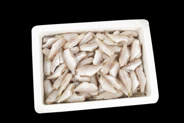 Raw Small Skinned Fish in Container Ready for Deep Frying Cooking Ingredients