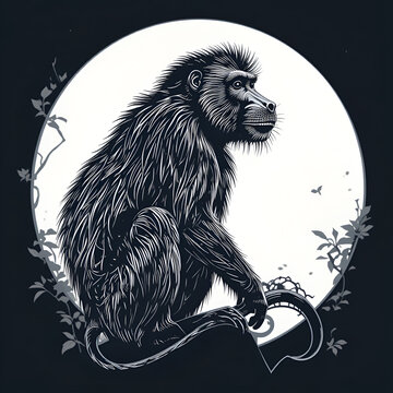 guenon silhouette line art vector illustration