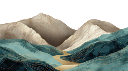 Abstract Mountain Landscape With Teal And Beige Tones