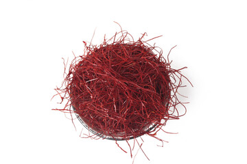 Fototapeta premium Red Dried Shredded Chili Peppers in Glass Bowl on White Background