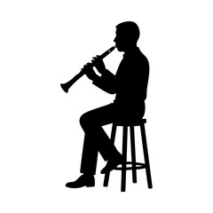 Naklejka premium Jazz Clarinetist Silhouette Sitting and Performing