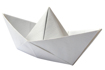 White paper origami boat isolated on white background
