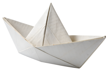 Origami paper boat on white background isolated on white background