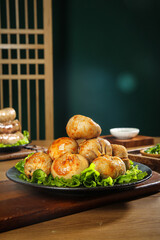 Authentic Mongolian Wrapped Pork Belly Dumplings - Traditional Inner Mongolia Specialty Food on Wooden Serving Board