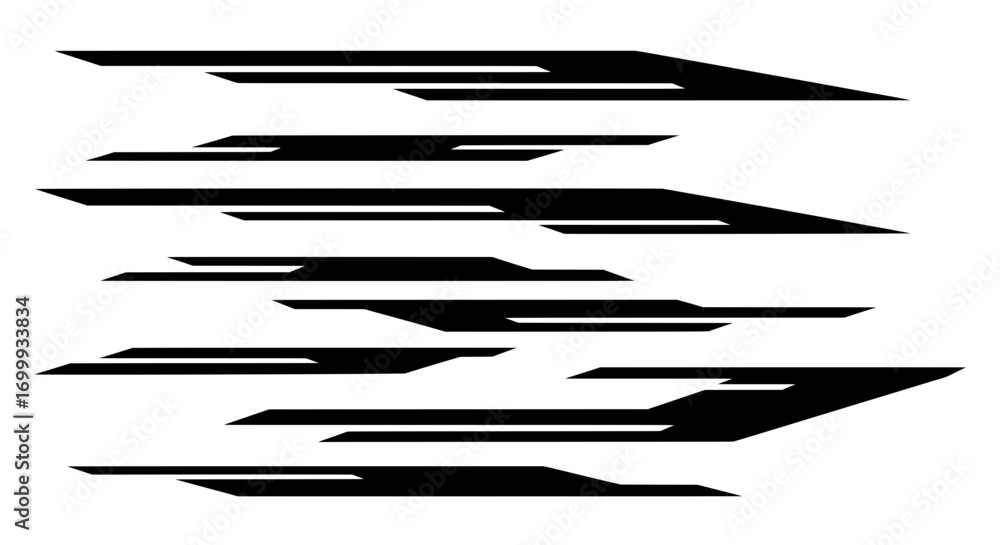 Poster set of black futuristic geometric shapes conveying speed and motion. dynamic vector graphic elements