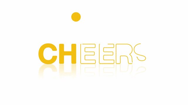 animated jumping or bouncing ball of cheers text word lettering typography glow neon reveal, Bright letters jump in the inscription theme video,motion seamless loop animation yellow type on white bg 
