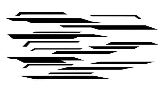 Modern abstract geometric stripes create a sense of speed and motion. Vector illustration ideal for racing decals, car wraps, and futuristic tech backgrounds.