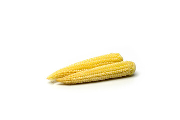 Two Fresh Baby Corns Isolated on White Background