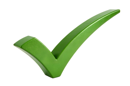 Green check mark symbol isolated on white background