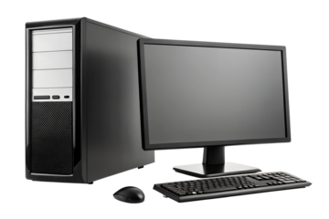 A desktop computer system featuring a tower, monitor, keyboard, and mouse, ideal for home or office use and various computing tasks