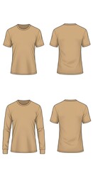Beige T-Shirt Mockup: Front & Back Views, Short & Long Sleeves