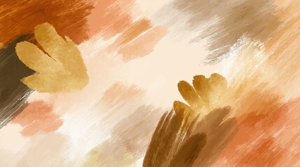 Growth and continuous learning concept in warm abstract watercolor of golden autumn leaves on blended peach background.