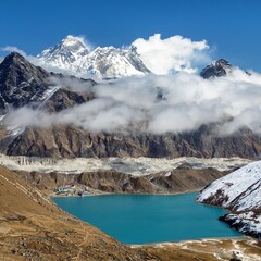 View of Mount Everest, Gokyo Lake and village