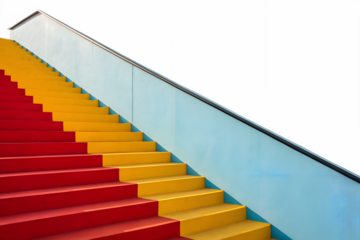 Colorful staircase ascending against black background isolated on white background