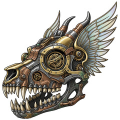 Steampunk dragon head with intricate gears and wings isolated on white background a mechanical marvel