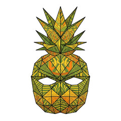 Pineapple mask with geometric design isolated on white background, a vibrant and unique accessory