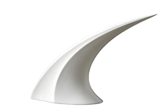 Elegant white abstract sculpture showcasing a dynamic, flowing curve, embodying modern artistic expression and minimalist design principles with a sense of graceful movement