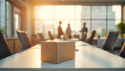 Modern office conference room with natural sunlight professional workspace featuring collaborative teamwork stylish interior design and executive meeting setup