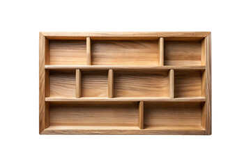 Wooden compartment display shelf isolated on white background