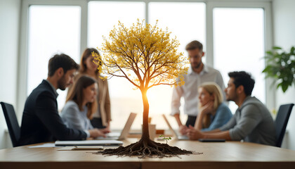 Professional team collaboration in a modern office with diverse business professionals engaged in discussion and strategic planning in a corporate environment