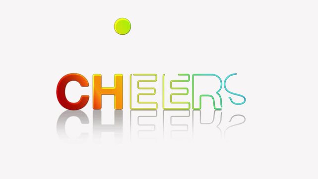 animated jumping or bouncing ball of cheers text word lettering typography glow neon reveal, Bright letters jump in the inscription theme video,motion seamless loop animation rainbow gradient type on 