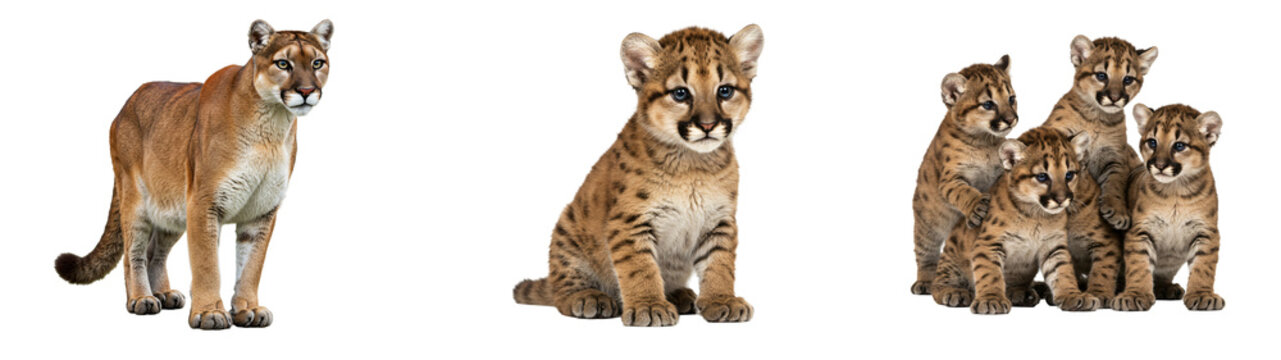 Adorable cougar family portrait featuring mother and playful cubs, a tender wildlife moment