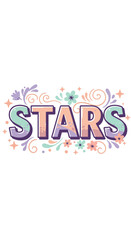 Colorful decorative STARS lettering with floral elements.