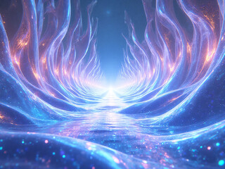 Obraz premium Abstract futuristic background, iridescent holographic gradients with curved wave shapes, shimmering reflective highlights