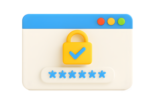 Secure login window illustration with password protection and lock icon for online security and data privacy concepts.Digital safety 3D icon representing secure login, authentication, and password