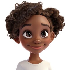3D Young African Girl with Curly Hair and a White Shirt