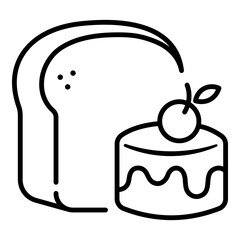 bakery line icon, featuring bread and cake