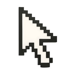 Retro-style arrow cursor. a retro pixelated white cursor arrow pointer icon isolated on transparent background.