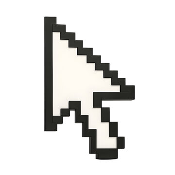 Mouse cursor arrow icon. Retro-style arrow cursor. a retro pixelated white cursor arrow pointer icon isolated on transparent background.	