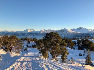 hiking on winter trail