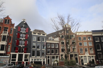 Amsterdam canal houses 
Facades of historical buildings in Amsterdam canal district