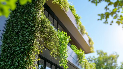 Eco architecture. Green cafe with hydroponic plants on the facade. Ecology and green living in city, urban environment concept.