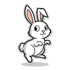 Cute white rabbit cartoon character standing isolated on white background, vector illustration