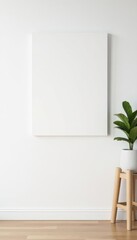 Crisp white canvas against plain white wall Perfect for showcasing art , background, display