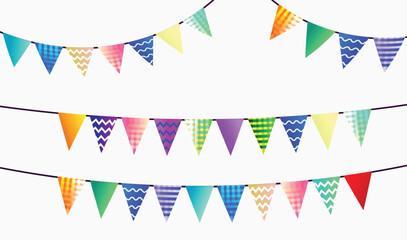Obraz premium Vector of Colorful triangle party flags design elemets. decoration.party ilustration on white background