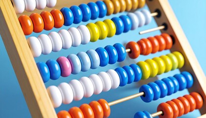 Colorful abacus close-up against a light blue background