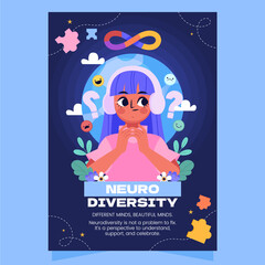 Modern Neurodiversity Mental Health and Wellness Flat Poster