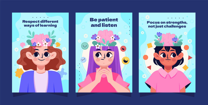 Flat Compositions for Neurodiversity Awareness Vertical Card Collection