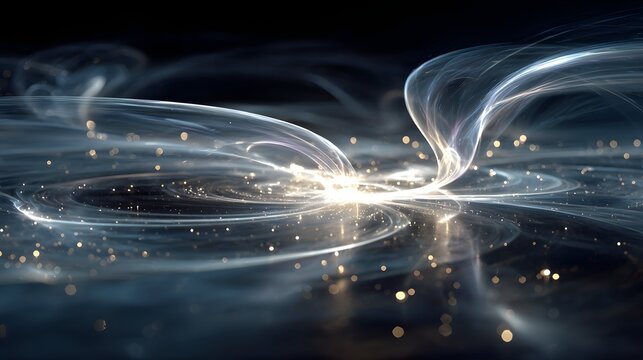 Quantum computing qubit twirls like glowing silk threads over obsidian waves alive with mystery.
