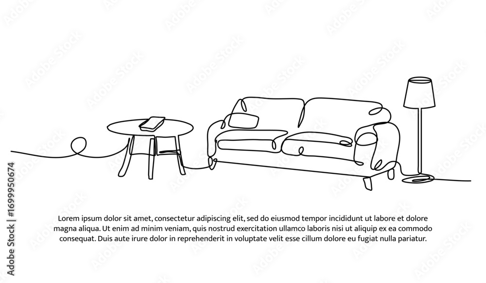 Aufkleber one line of sofa to relax. abstract minimal continuous line.