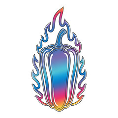 Fiery bell pepper with rainbow gradient isolated on white background, a hot and spicy design