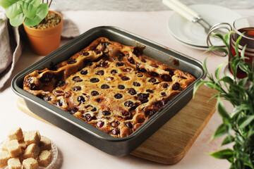 A traditional French pie with cherry clafouti