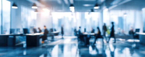 Abstract blurred interior modern office space with business people working banner background with copy space. High quality